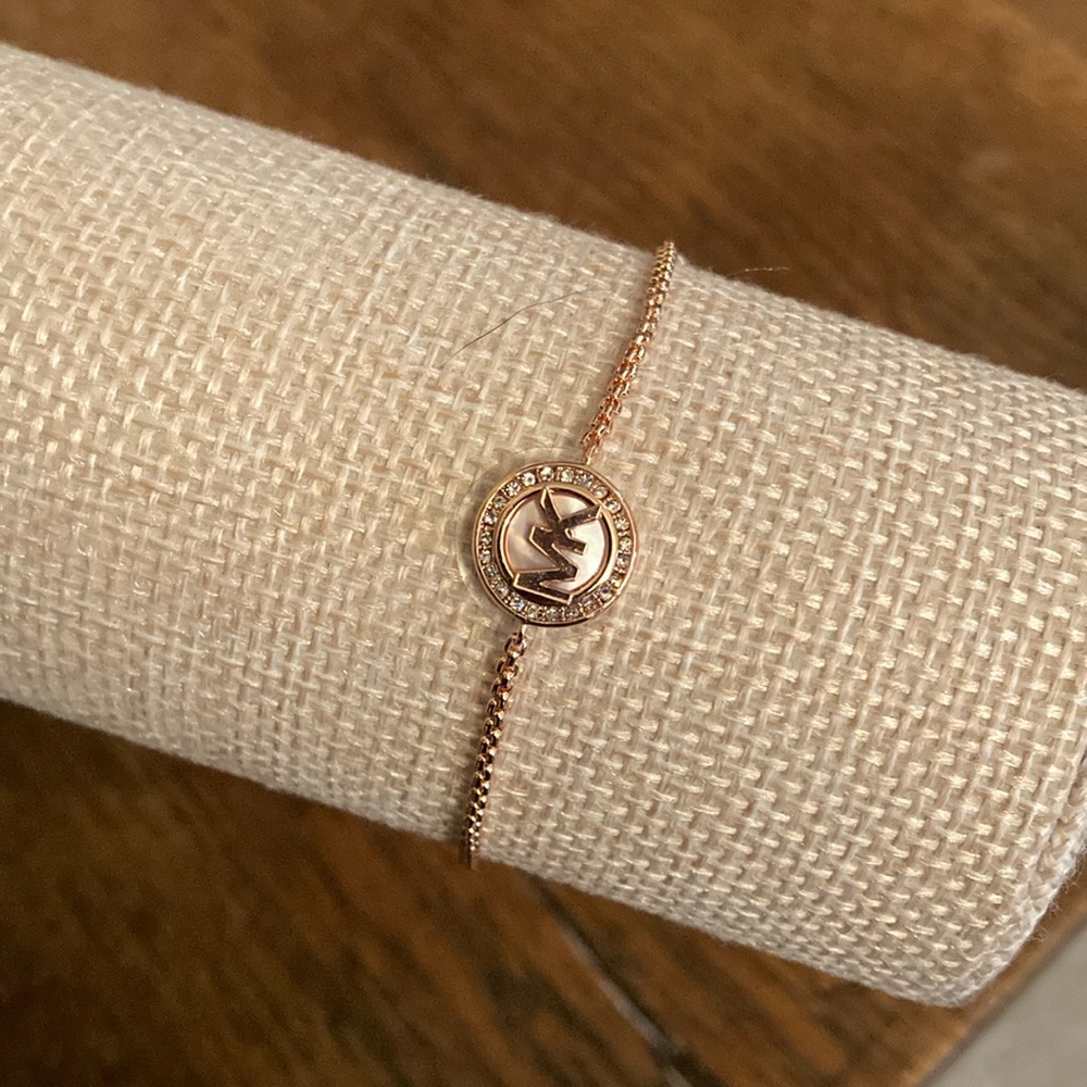 MICHAEL Michael Kors Pave Signature MK Logo Rose Gold Tone Slider Bracelet NWT